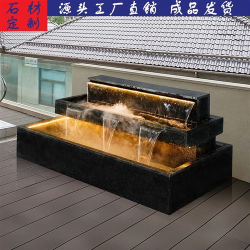 石材定制瀑布流水喷泉造景庭院阳台养鱼池别墅公司落地装饰水景观