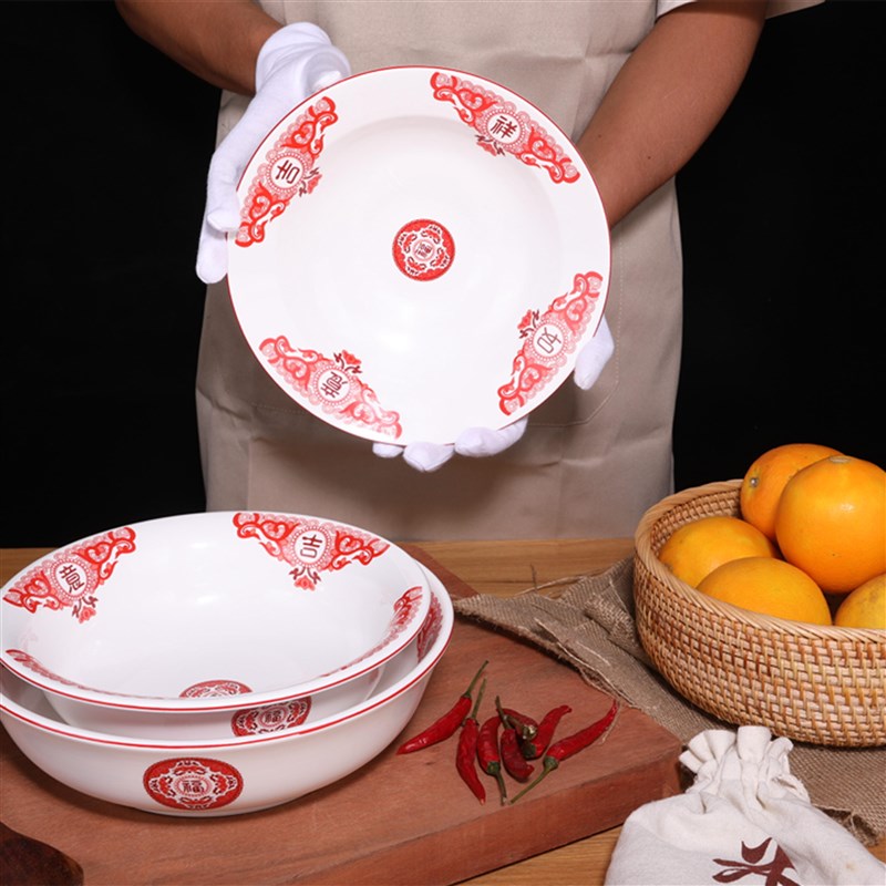 复古吉祥如意老式湘菜馆餐具 赣菜江西小炒盘碗牛肉碗面碗