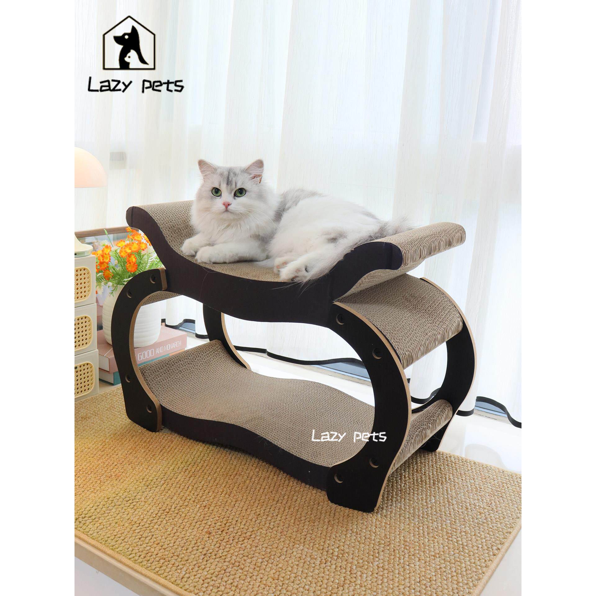 Lazy pets双层猫抓板猫窝一体耐抓耐磨瓦楞纸猫爪板磨爪自嗨玩具