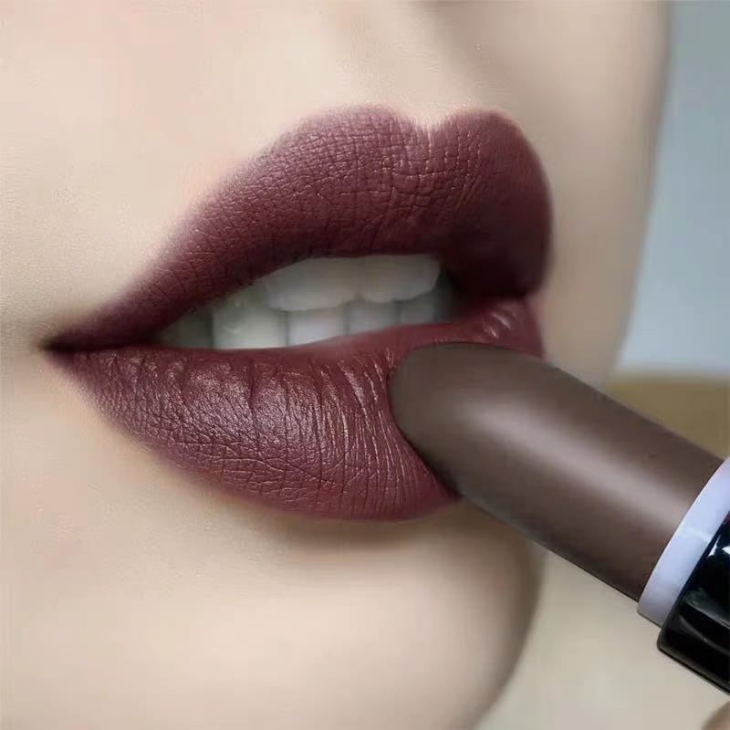 黑色口红吃土色深红色暗色系欧美风车厘子色浆果紫红色枣红姨妈色