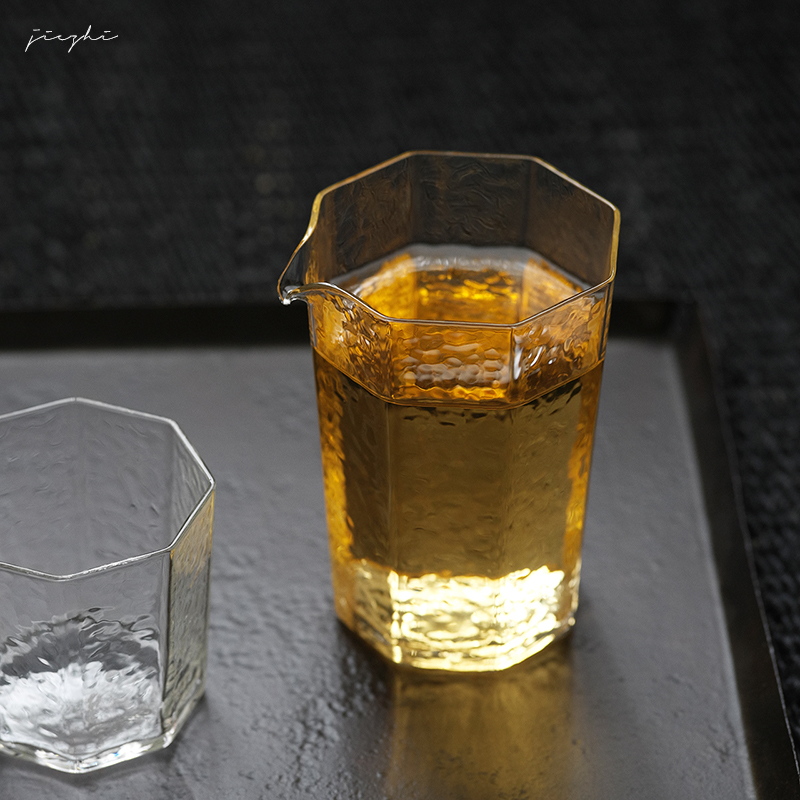 介直 锤纹八角片口耐热分享壶咖啡下壶 玻璃公道杯茶器手冲咖啡器