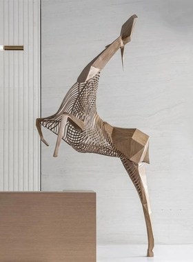 不锈钢几何梅花鹿雕塑别墅酒店项目部软装饰品售楼处室内大堂摆件