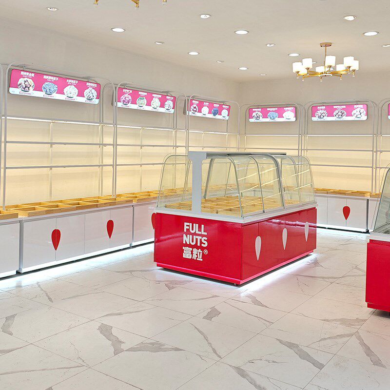 炒货柜弧形中岛冷藏干果柜板栗柜超市货架滑盖边柜果脯蜜饯展示柜