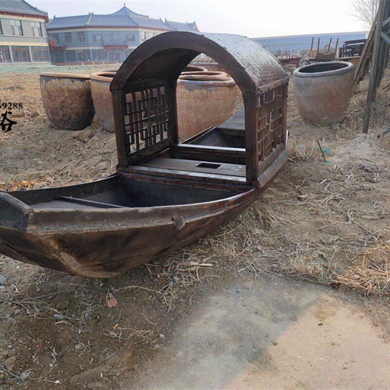 怀旧老式乌篷船带蓬船老木质游船老式渔船老船桨民俗展示老物件