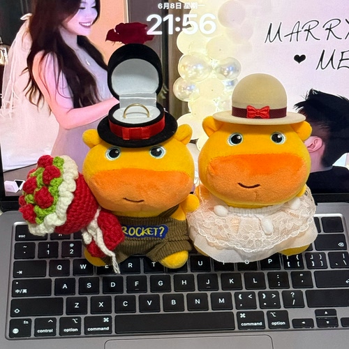 求婚婚礼戒指送人噜噜戒指盒毛绒公仔戒指可爱玩偶摆件收纳首饰盒