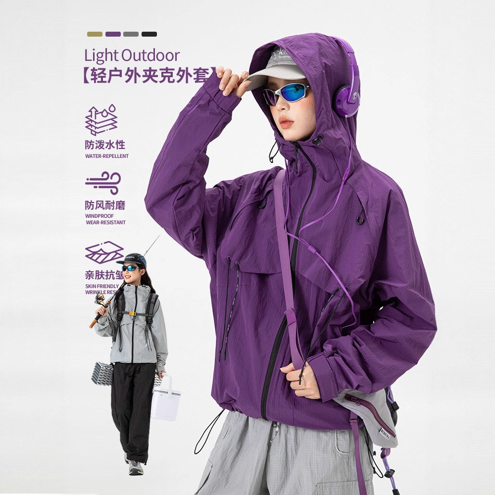 IZEXX潮牌户外登山三防泼水软壳冲锋衣夹克男女宽松徒步工装外套