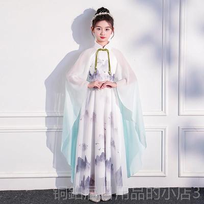 高档儿童风主持人演出美拉德薄类款长款礼服童古筝国民乐比女赛表