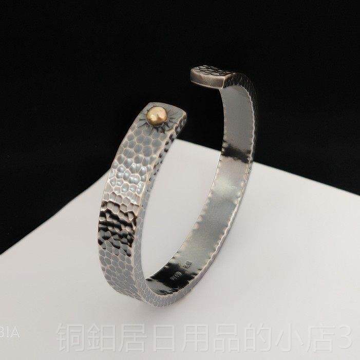 高档古董旧平锤9印刷锤标志纯雪银9手炼手工原版纯银手炼丽江花银