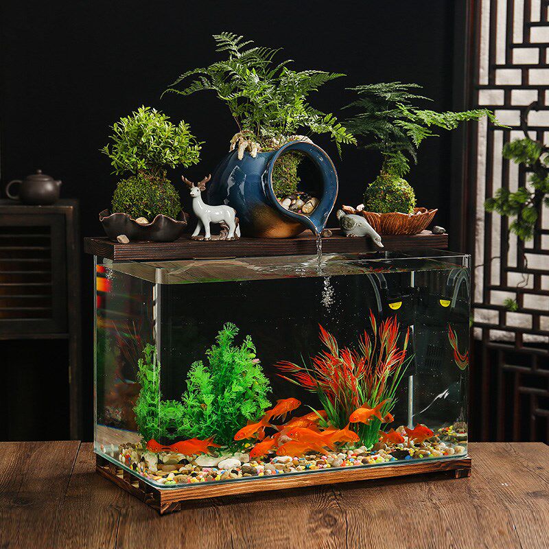 新款懒人鱼缸摆件循环流水过滤桌面鱼缸超白缸客厅办公室电视柜