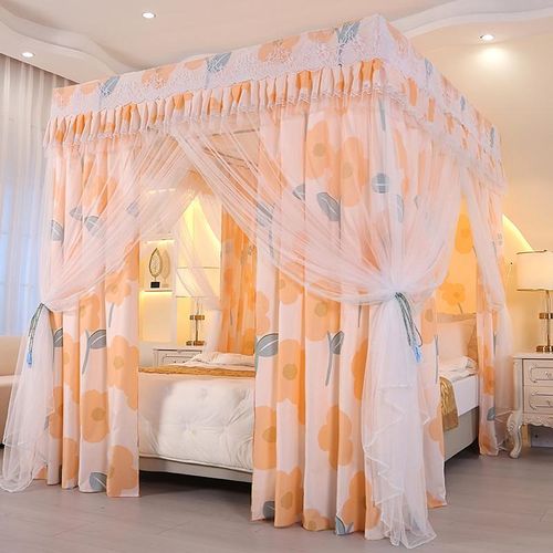 蚊帐三开门双层加大2.0x2.2m家用卧室遮光床帘床幔床帘纱帐落地式