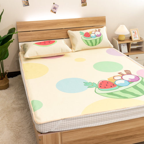 小清新印花冰丝席三件套夏季新款凉席可折叠丝滑空调软席学生家用