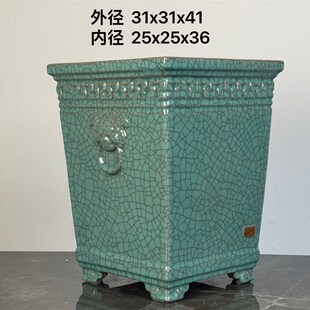 石湾盆高筒盆悬崖岭南盆景盆花盆手工制作大号白裂纹高四方