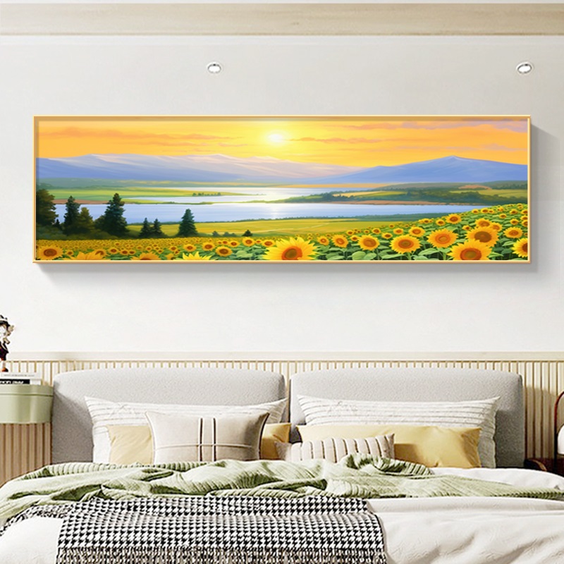 现代简约卧室床头装饰画温馨主次卧房间背景墙向日葵挂画风景壁画