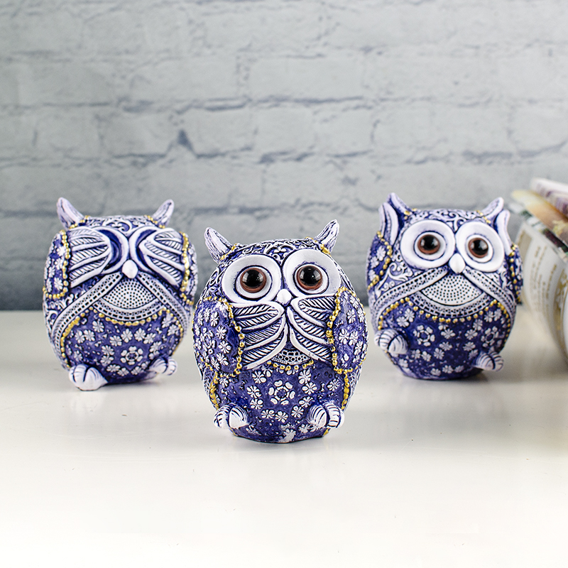 不看不听不说猫头鹰摆件树脂工艺品创意家居装饰欧式客厅玄关隔板