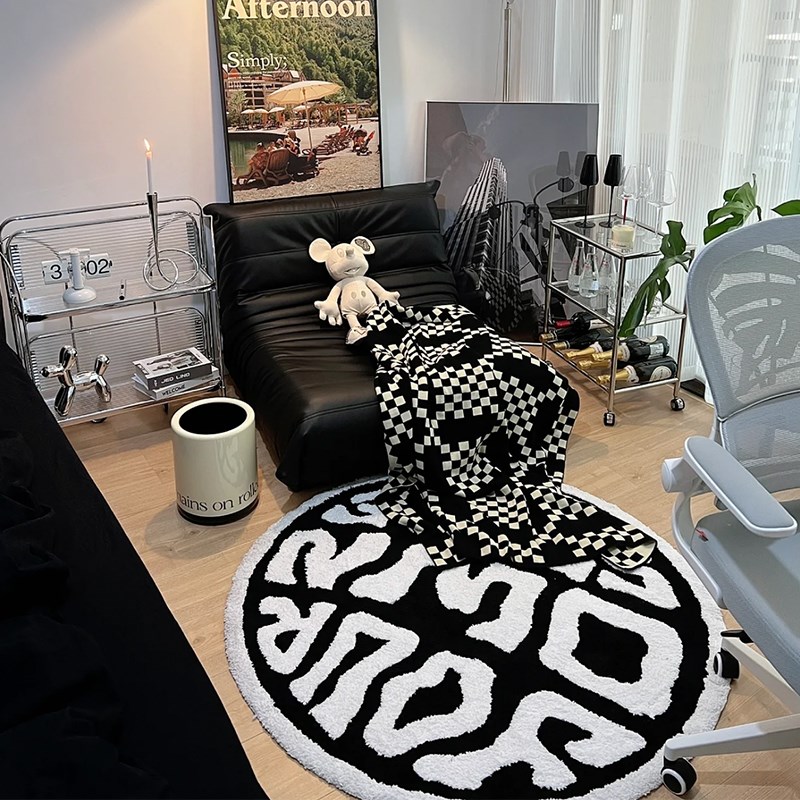 圆形地毯艺术潮流卧室床边毯侘寂风吊篮转椅垫梳妆台加厚防滑地垫