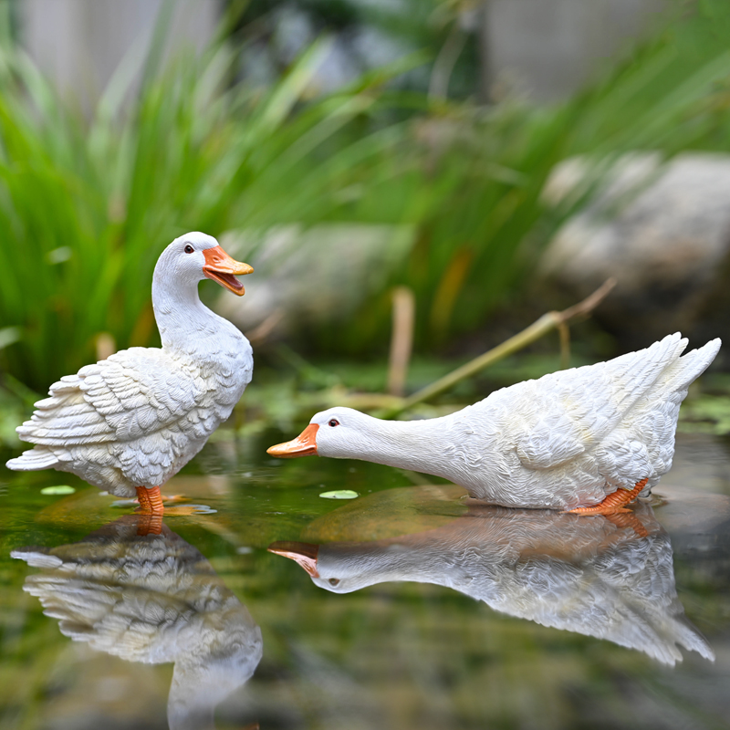 仿真小白鸭子微景观桌面动物摆件盆景假山水景造景树脂工艺品装饰
