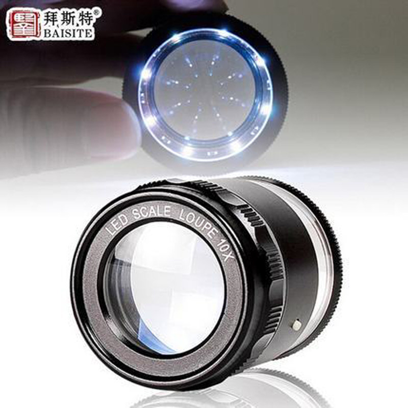 放大镜10倍带灯led带刻度测量高圆筒清便携式纺织品鉴定钱币邮票
