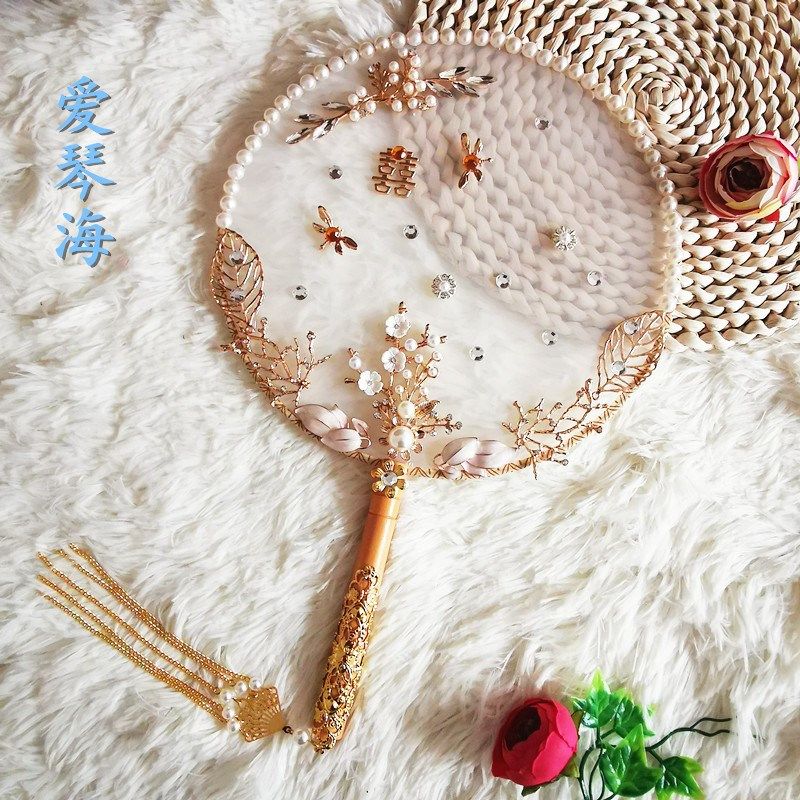 中式喜扇古典新娘婚礼团扇结婚出嫁秀禾服手捧花扇子DIY成品材料