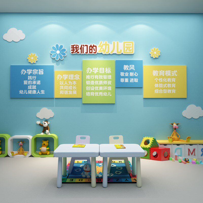 幼儿园墙面装饰办学理念文化墙贴纸环创布置材料主题培训机构背景