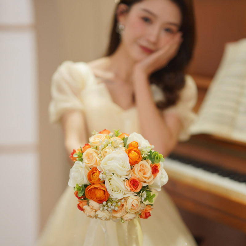 仿真花婚礼手捧花装饰结婚花束婚纱摄影新娘伴娘香槟玫瑰假花婚庆