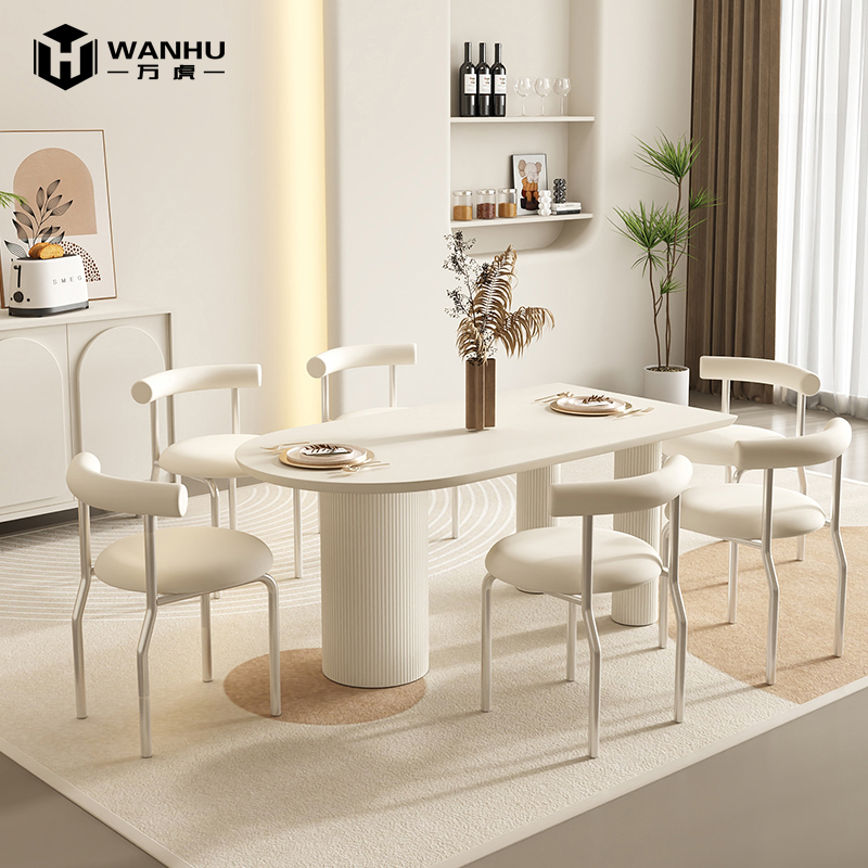 岩板岛台餐桌一体家用小户型餐桌椅2024新款现代简约奶油风吃饭桌