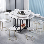 涮肉烤肉折叠餐桌家用小户型饭桌可移动圆桌电磁炉火锅桌子免安装