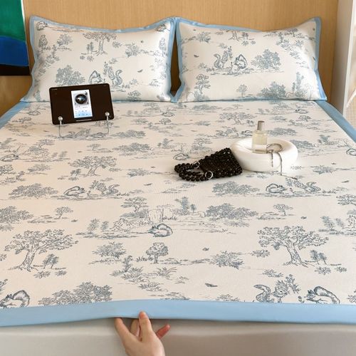 900D夏季冰藤凉席三件套水洗机洗空调软席5D透气网面抗菌凉感席子