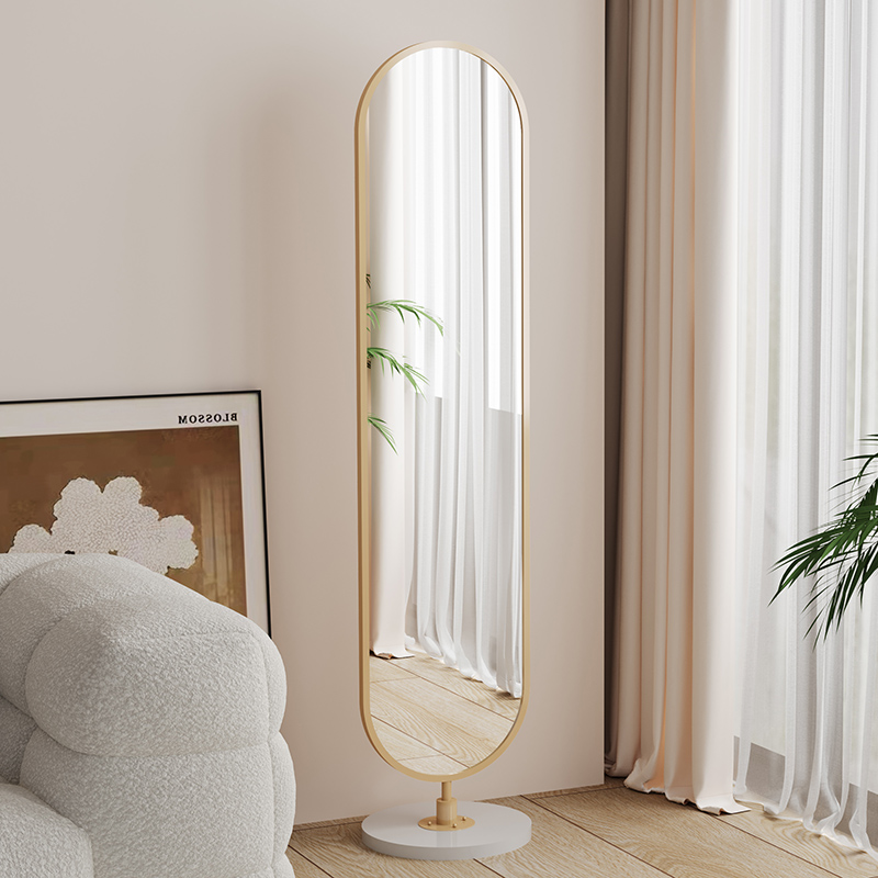 奶油风家用全身镜简约立体落地镜卧室穿衣镜小户型可旋转试衣镜子