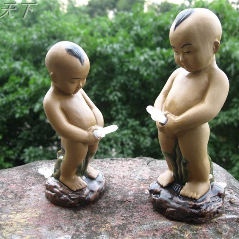 假山盆景配件上水石陶瓷尿童鱼缸摆设喷水小孩人物摆件水族装饰品