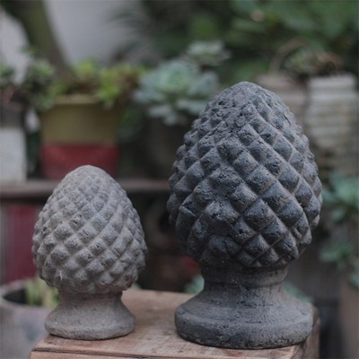 园林花园摆件粗陶松果浮雕球形立体复古做旧