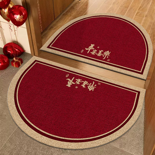平安喜乐半圆加厚丝圈地垫门垫入户门地毯大门口进门喜庆红色防滑