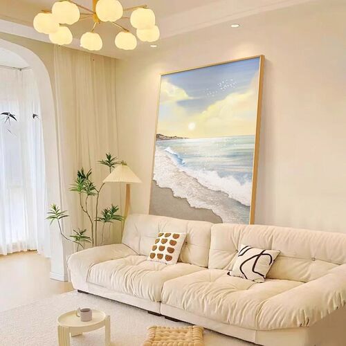 奶油风客厅装饰画海浪肌理沙发背景墙壁画高级感玄关走廊过道挂画