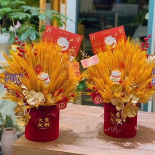 金色大麦开业贺礼 天然麦穗乾燥花diy抱富桶桌面装饰摆饰 拍摄道