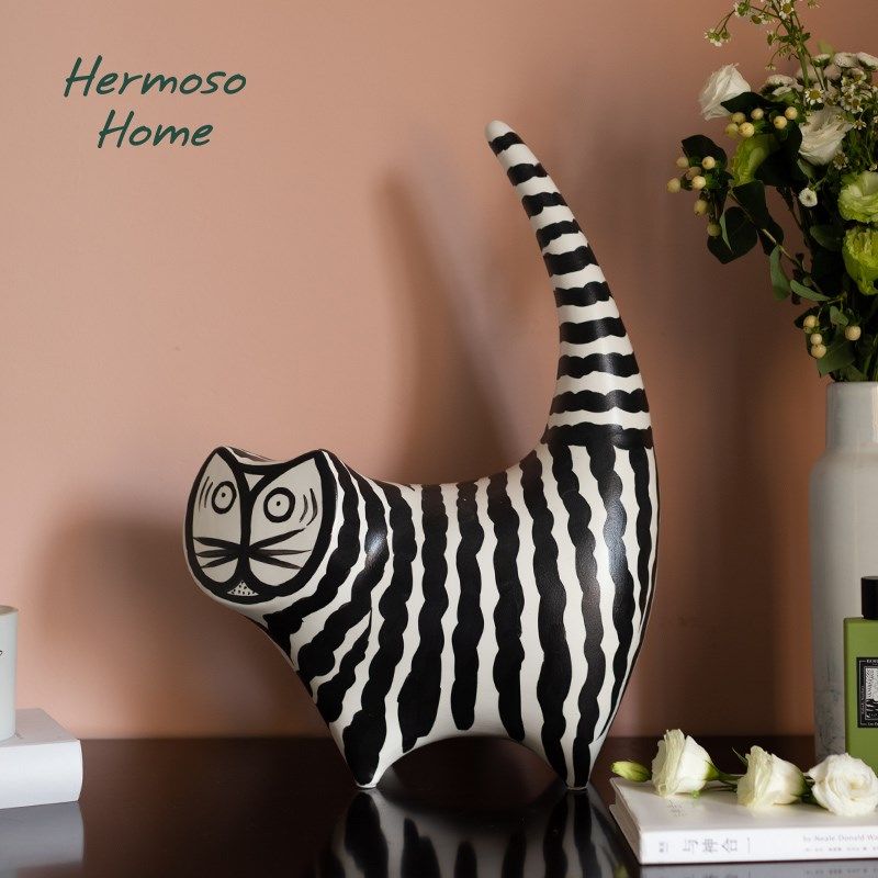 HERMOSO 条纹猫咪陶瓷摆件家居饰品客厅桌面酒柜装饰动物乔迁新居,家居饰品,装饰摆件,淘宝优惠券,粉丝福利购,淘宝优惠卷