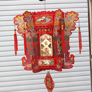 纸质六角仿古宫灯彩色龙凤纸雕广告商场阳台红色纸灯笼二个价鱼灯