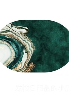 正品轻奢风绿色椭茶圆形毯美式in风客厅s地毯黑金配色个性沙发 地