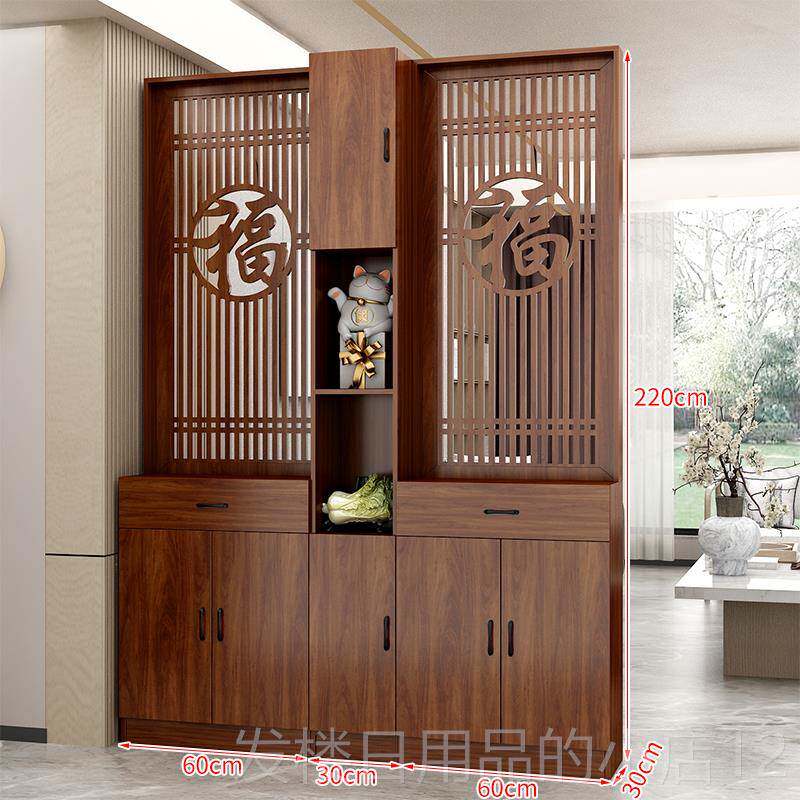 正品正对门大古屏风隔断置物架新中式复进门入户风客厅实木鞋柜玄