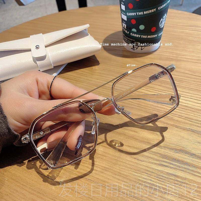 正品防光辐射眼镜女框网红素蓝颜同款古双梁方平光镜男复韩版潮眼