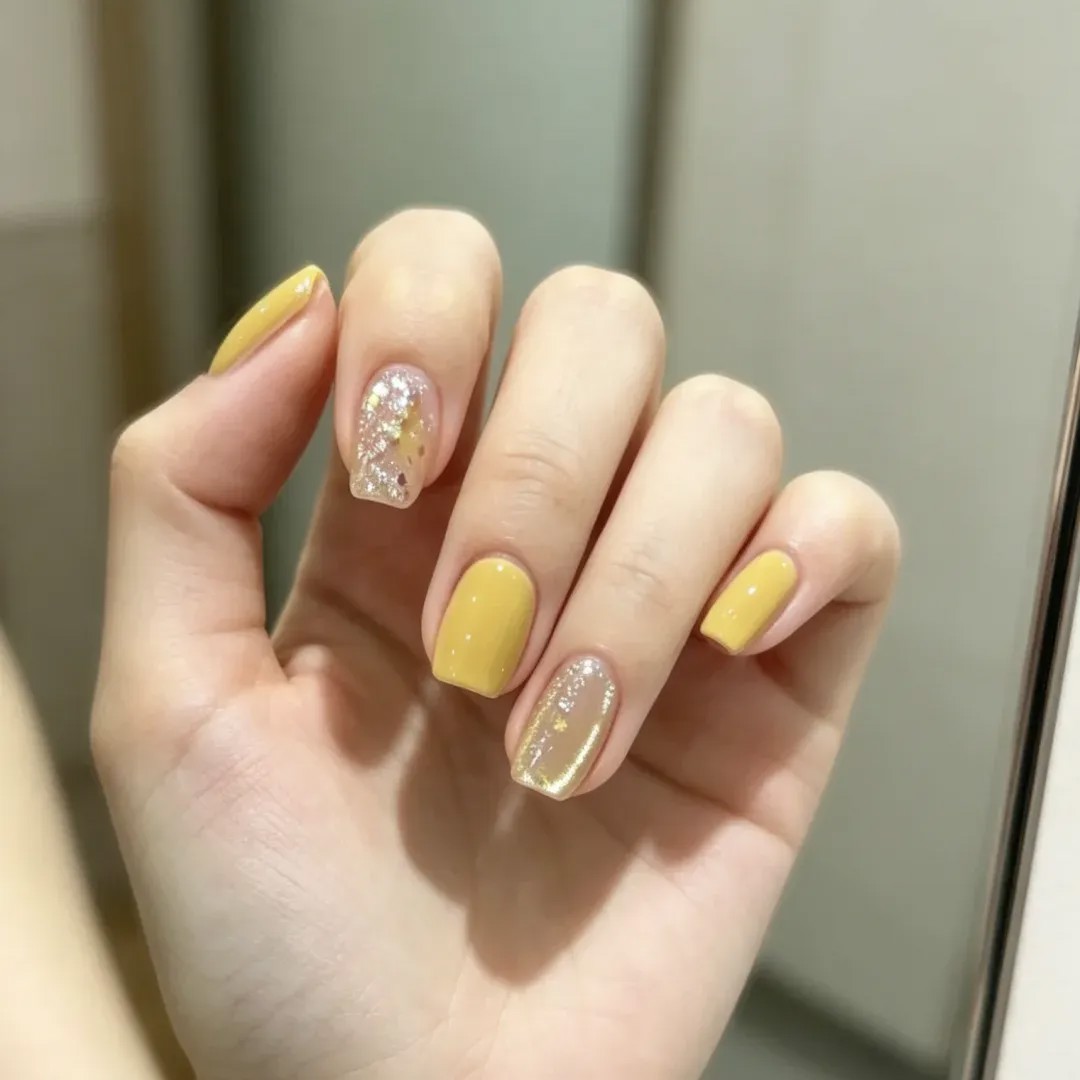 【芒果碎冰】夏日手工穿戴甲高级感短款气质显白猫眼美甲成品甲片