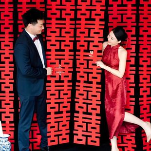 婚房布置连体无纺布长款六连喜字长条装饰婚礼背景墙电视墙结婚