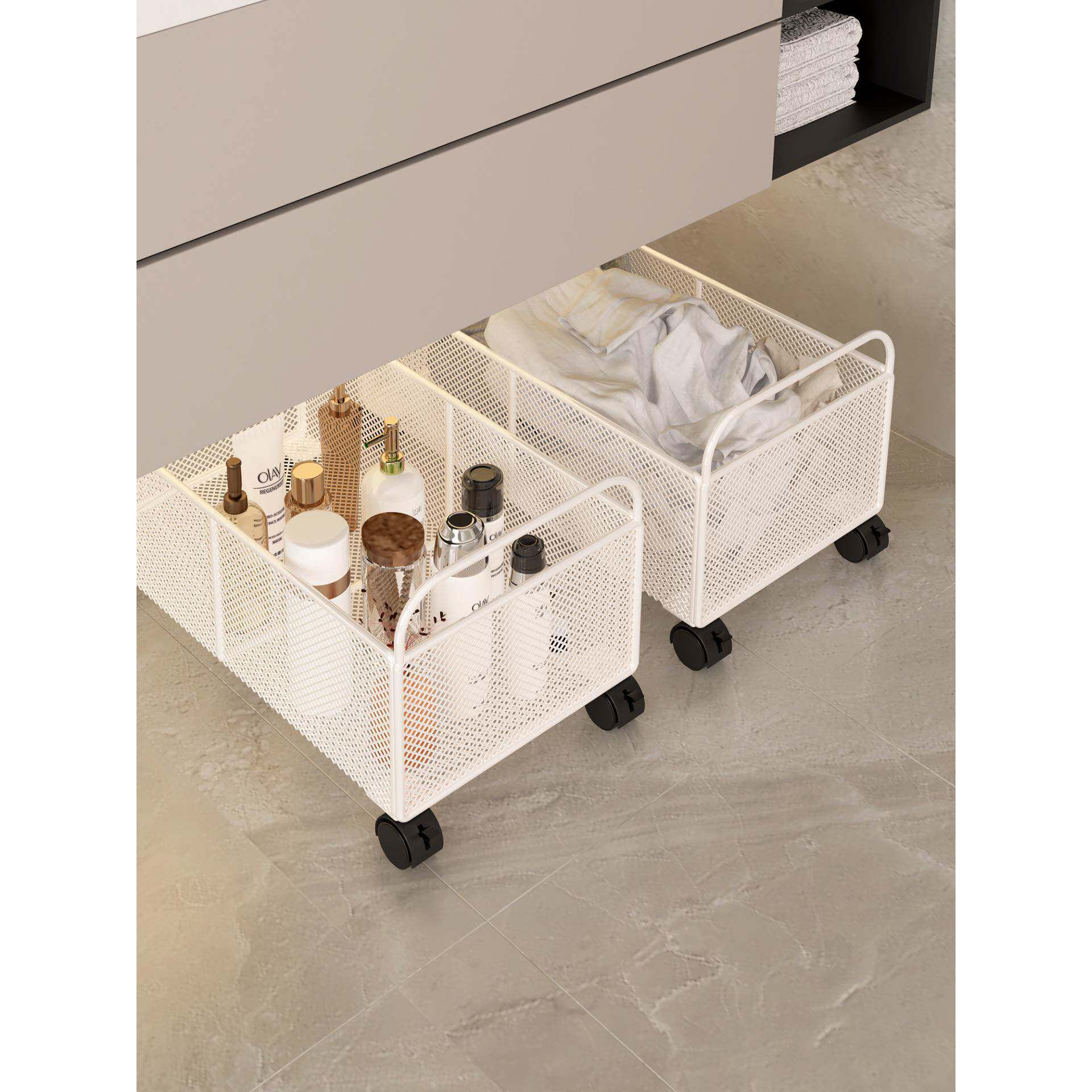 可XRR移动脏衣架篮纳洗漱台子收袜筐带轮小推车浴室柜下置物洗衣
