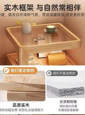 木床头柜卧室实创床边柜约收纳柜出HOA租屋用极简窄意储物柜置物