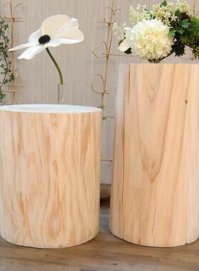 风化墩摆件方形XSO大头原木墩花圆架床头柜实木木木墩树桩树木墩