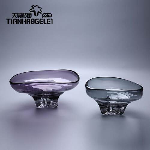 天昊格手工现代简高脚底玻约璃水果盘厚酒店样板房餐桌蕾茶TH几摆