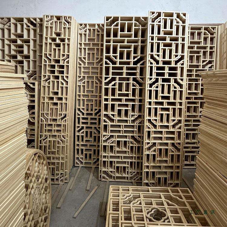 BOX镂实木屏花格东阳木雕仿古门窗空顶隔断风新中式木格栅玄关背