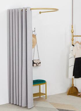 U形铁艺简易服REQ装店试y帘衣间隔断更衣帘移j动换衣间轨道s门帘