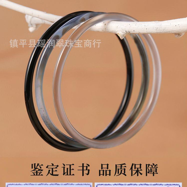 厂家叮网红荔枝yrc335冻黑乌鸡当人镯细圆条冰种玛瑙然玉美天髓镯