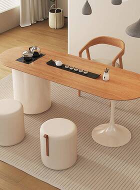 台茶桌椅组合奶风油实木泡茶桌202阳4QSP新款一小型茶台烧水壶体