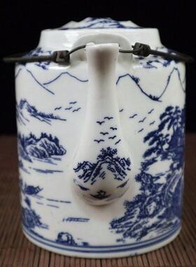 工品粉彩瓷器IWY艺件做旧山水图酒壶杂水家壶居客厅摆饰