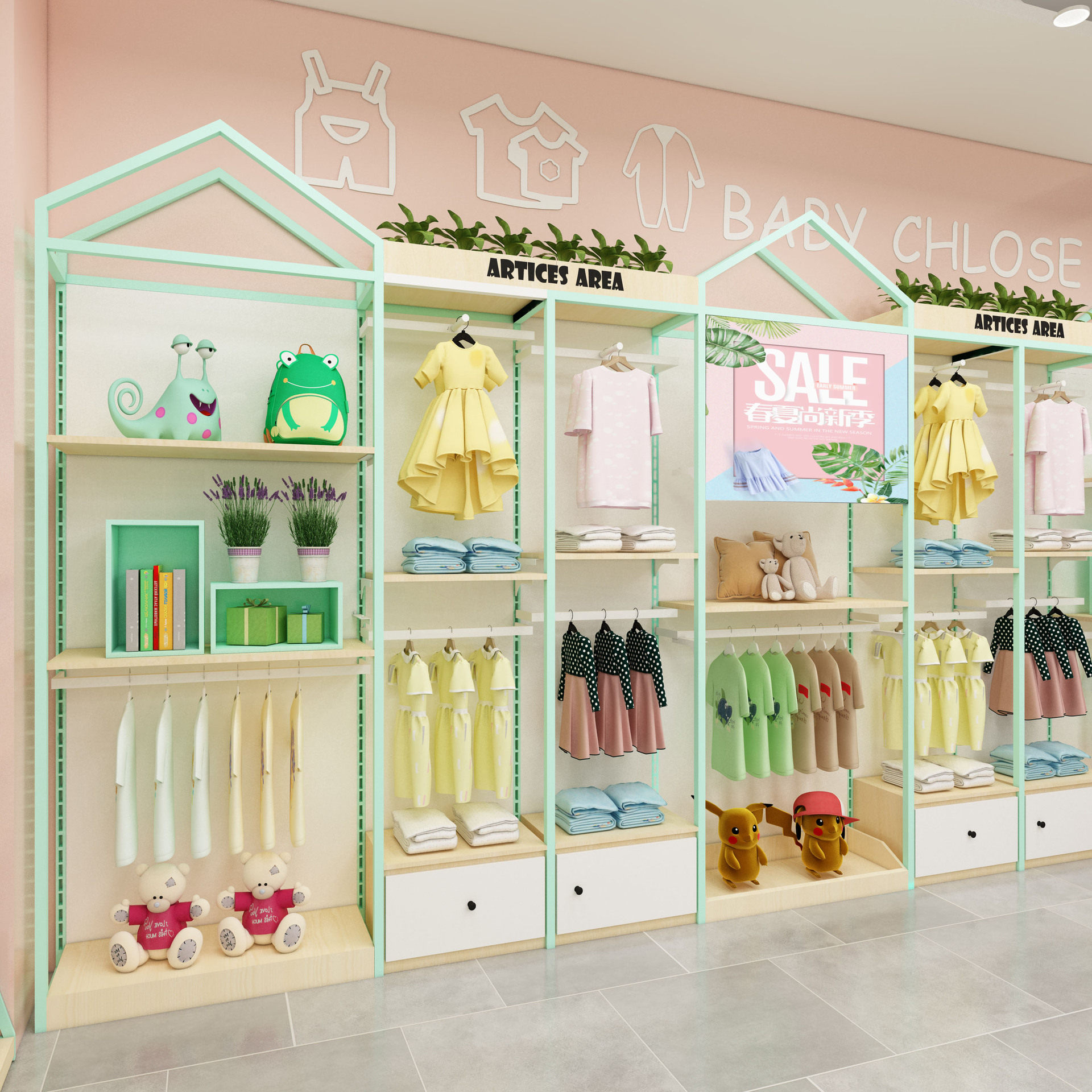 母婴店货架新款靠墙孕装儿童服装展示架钢木结合自由组合陈列背柜